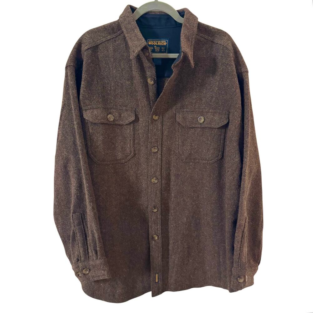Vintage 90s Men's Woolrich Wool Blend Tweed Shirt Jacket Shacket Brown Large